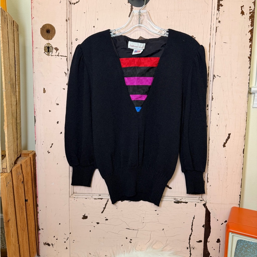 Vintage 1980’s Black V-Neck Women's Sweater Top